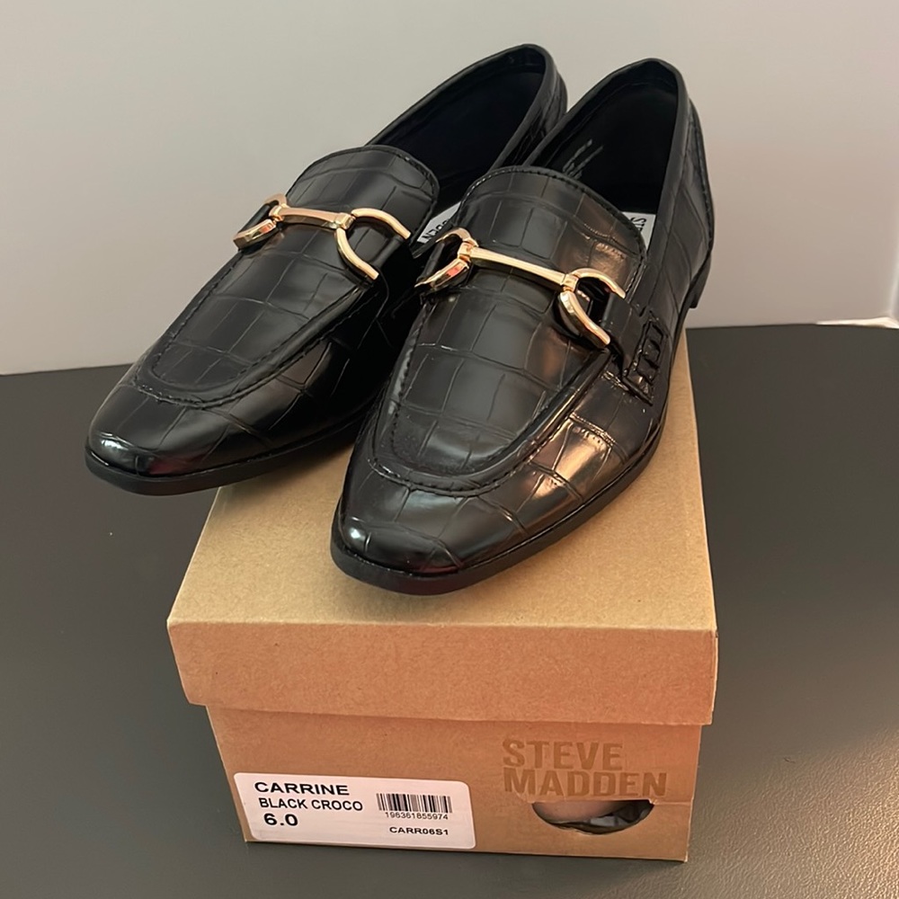 Steve Madden Black Croco Loafers “Carrine” 6m NIB